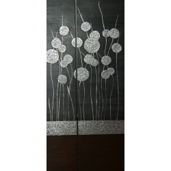 Obraz na desce - Dyptyk dmuchawce srebro - brąz - 2 x 30x85 cm